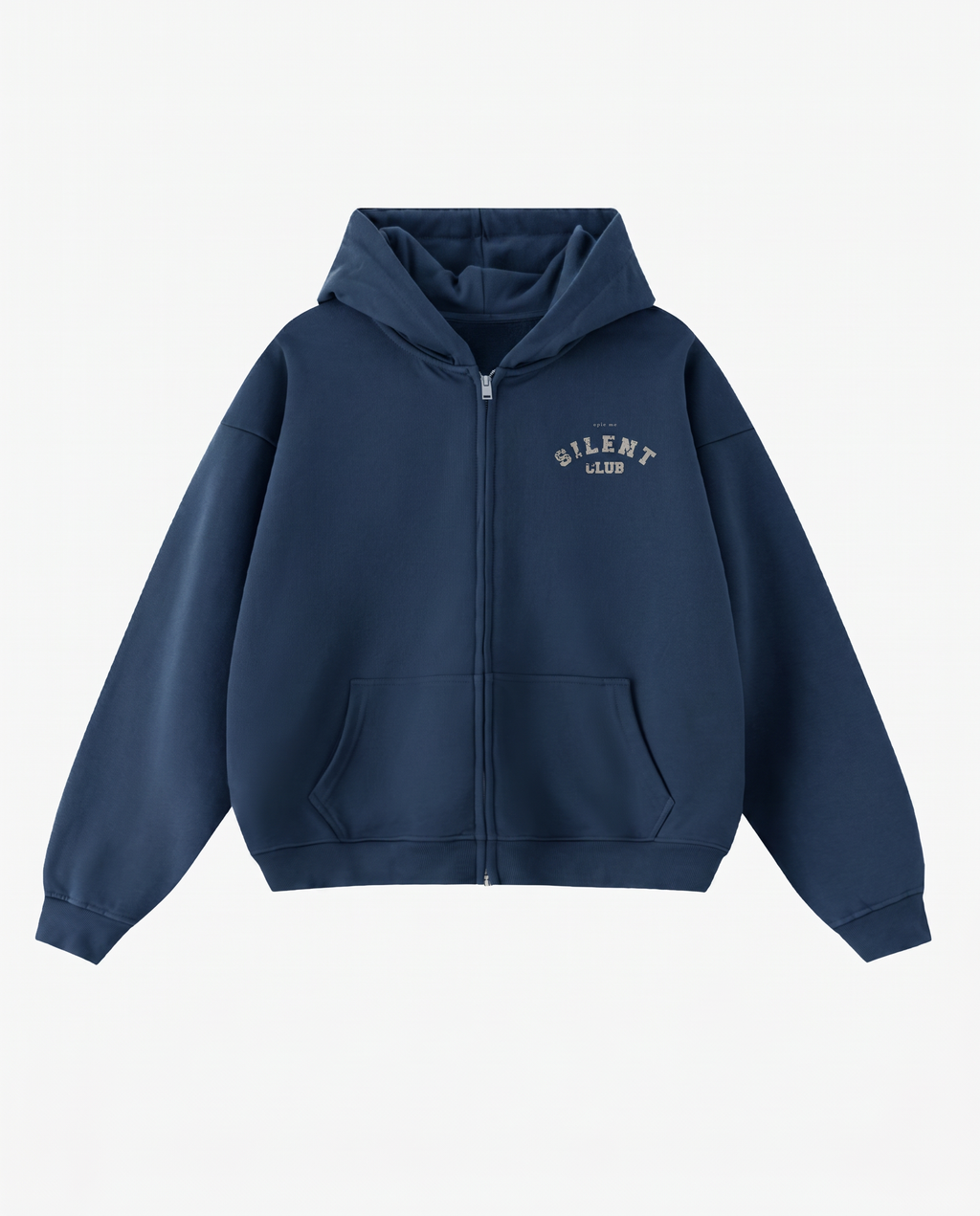 Sudadera con cremallera cropped oversize azul Silent Club plano frontal Epic Me