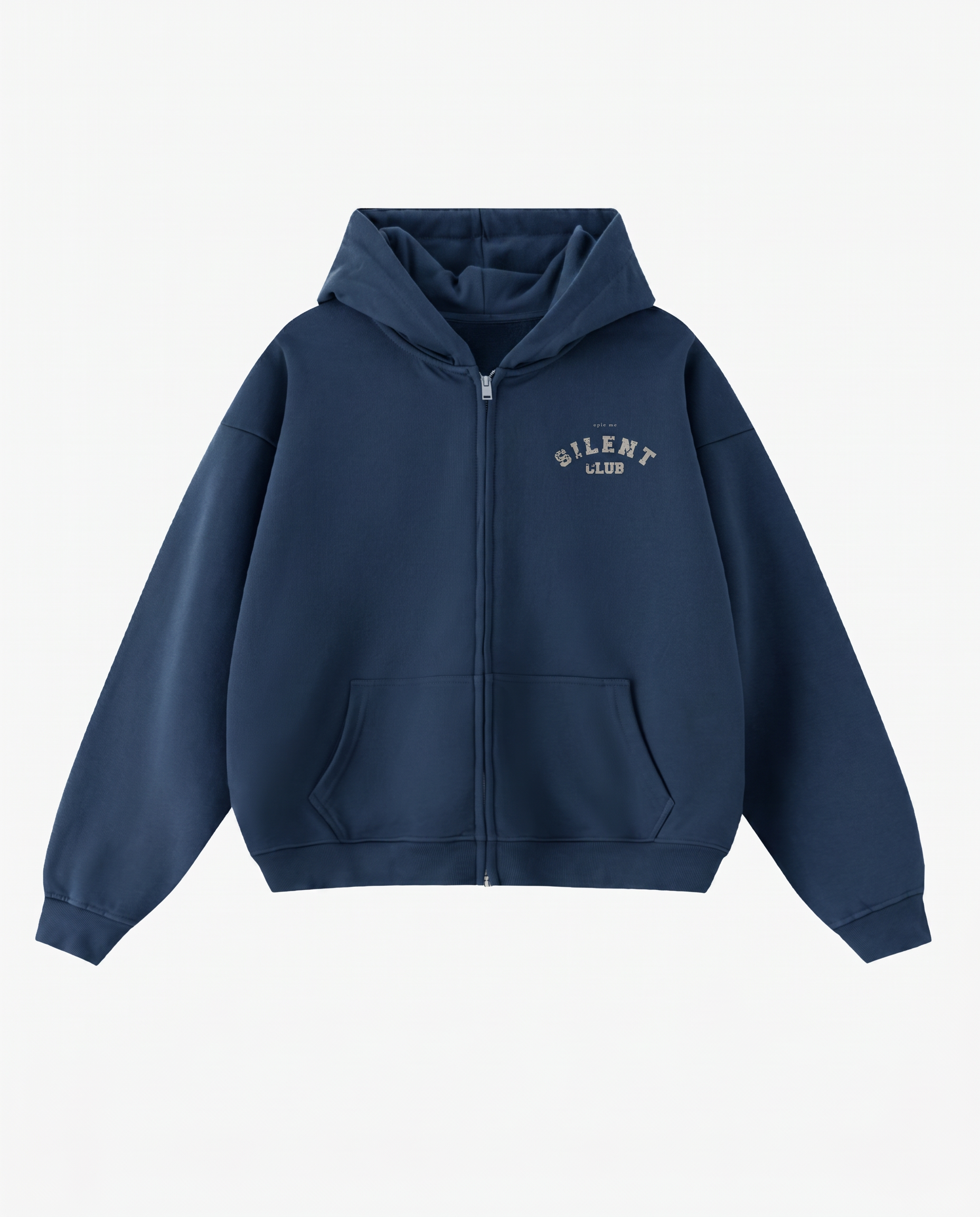Sudadera con cremallera cropped oversize azul Silent Club plano frontal Epic Me