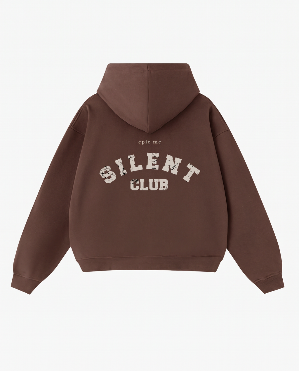 Detalle estampado vintage Silent Club espalda sudadera cremallera marrón Epic Me
