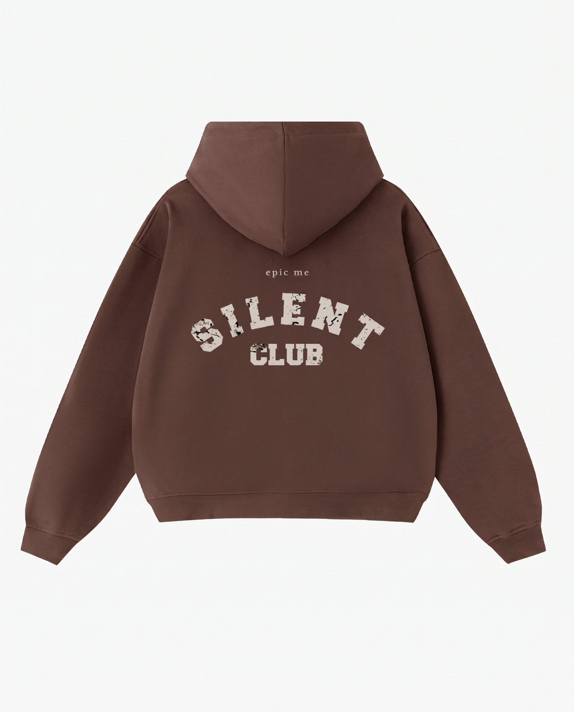 Detalle estampado vintage Silent Club espalda sudadera cremallera marrón Epic Me