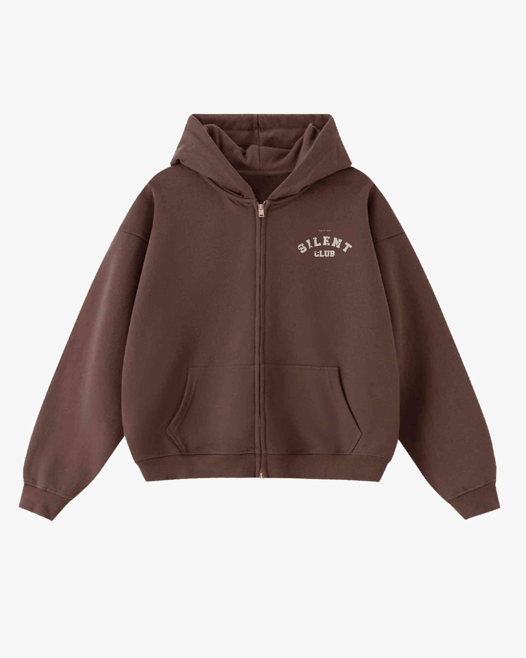 Sudadera con cremallera cropped oversize marrón Silent Club plano frontal Epic Me