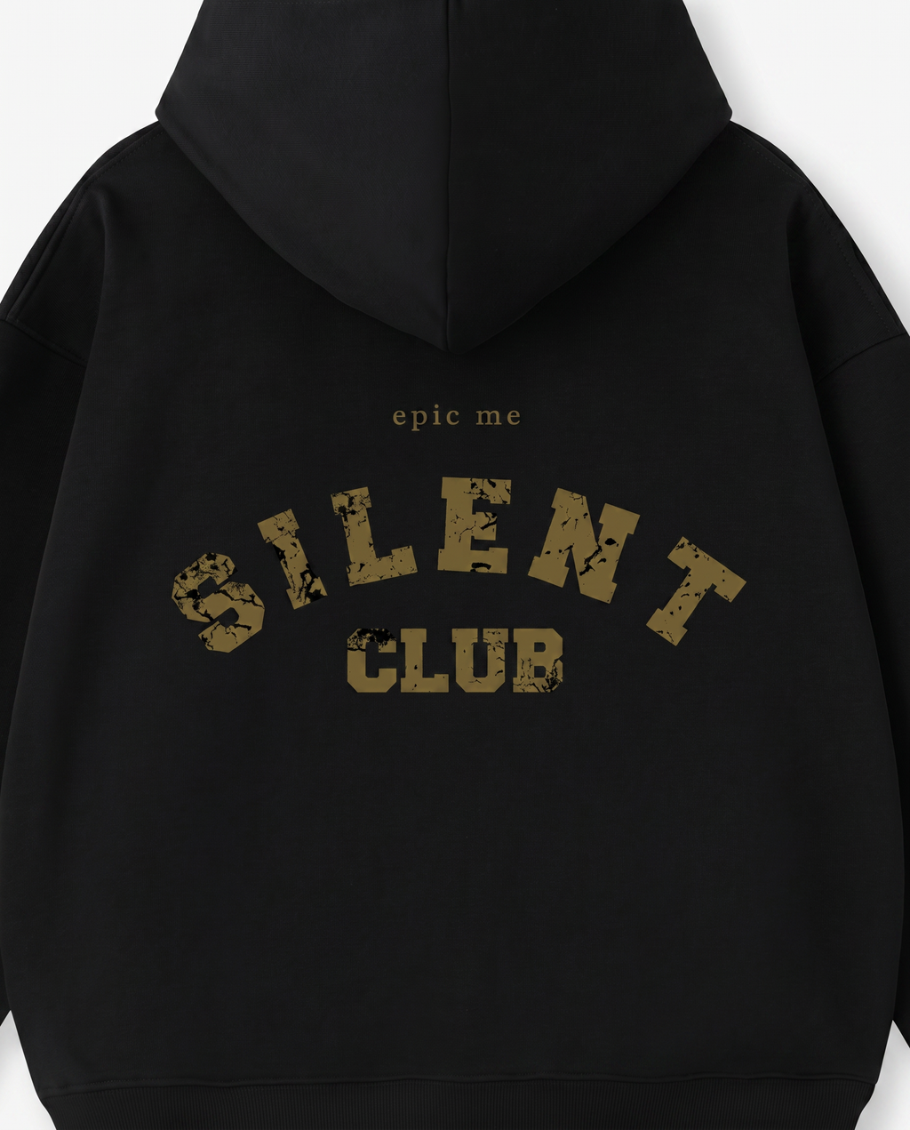 Detalle estampado vintage Silent Club dorado espalda sudadera cremallera negro Epic Me