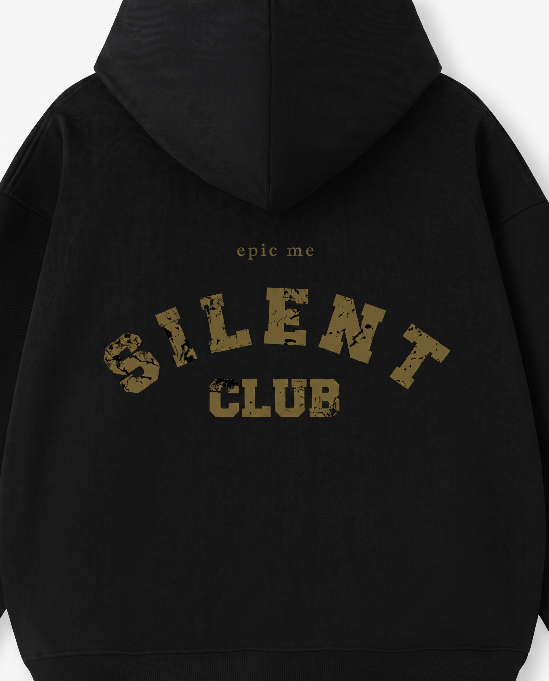 Detalle estampado vintage Silent Club dorado espalda sudadera cremallera negro Epic Me