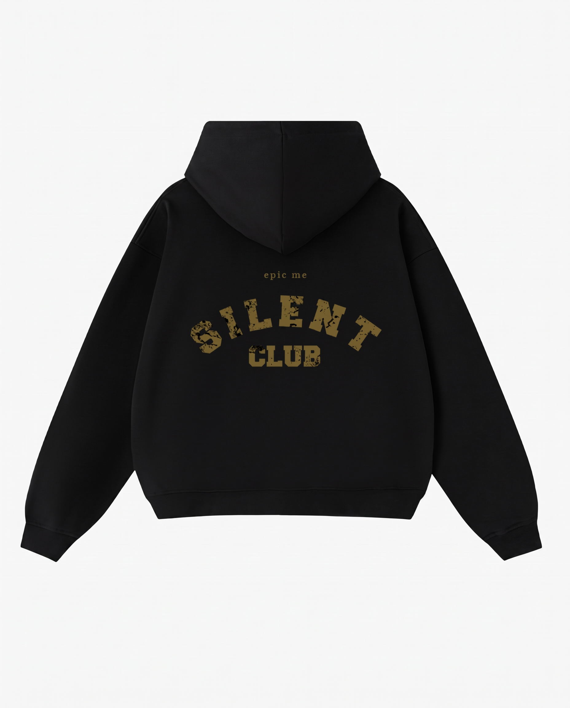 Sudadera con cremallera cropped oversize negro Silent Club plano espalda Epic Me