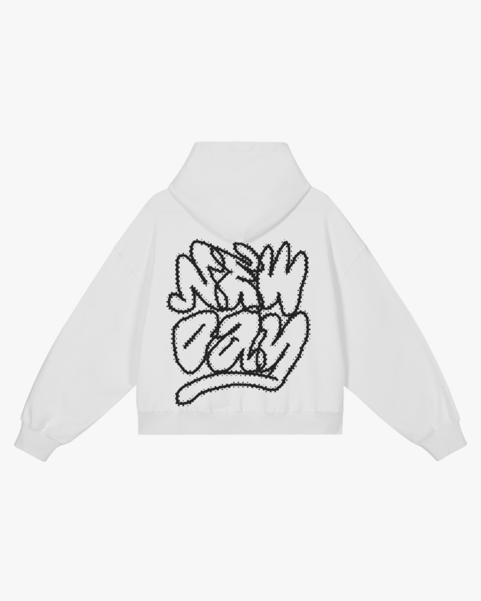 sudadera oversize blanca EPIC ME con gráfico New Day en la espalda